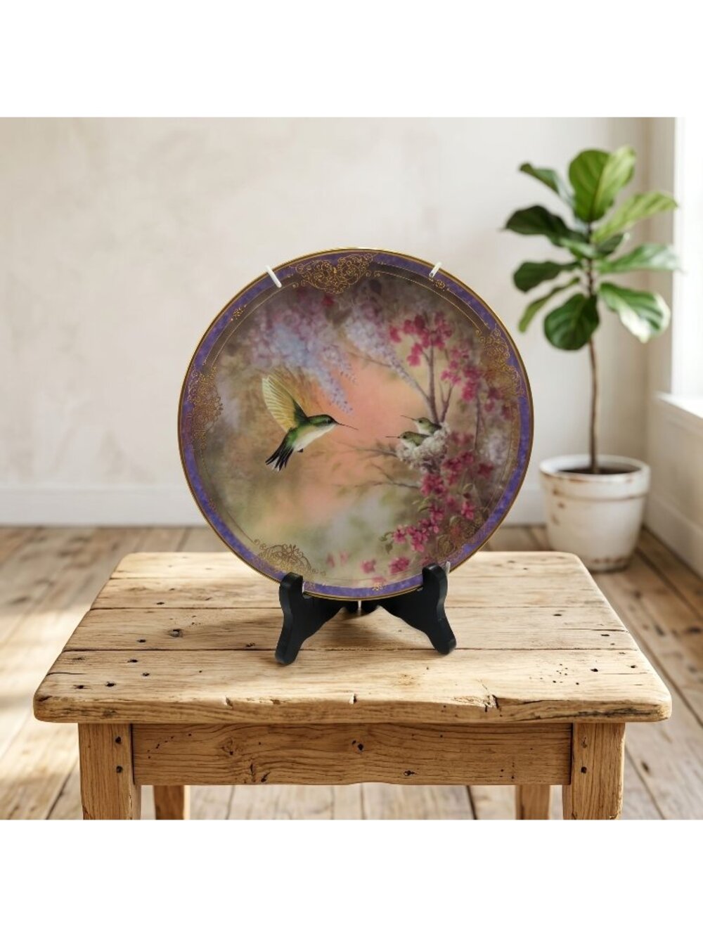 Bradford Exchange Garden Whispers Larry K Martin Porcelain Hummingbird Plate